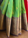 Banarasee Handwoven Semi Silk Saree With Zari Buta Design & Floral Border-Pastel Green