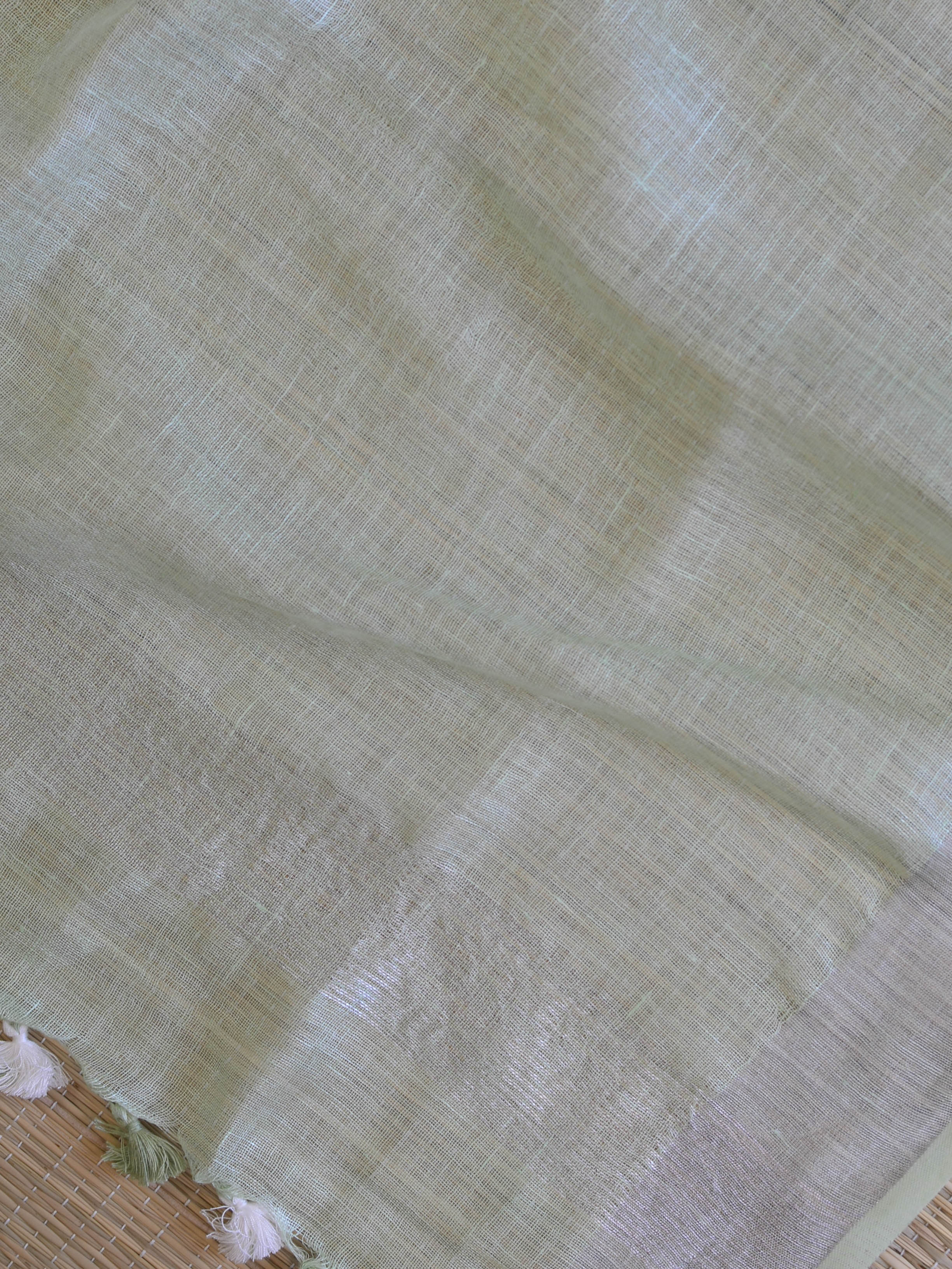 Handwoven Linen Salwar Kameez & Dupatta With Hand-Embroidered Pearl Work-Green