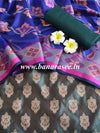 Banarasee Cotton Silk Resham Buti Salwar Kameez Fabric With Contrast Dupatta-Green & Blue