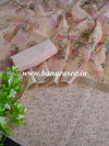 Banarasee Semi Silk Jaal Work Salwar Kameez Fabric With Floral Print Organza Dupatta-Peach