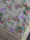 Banarasee Semi Silk Jaal Work Salwar Kameez Fabric With Floral Print Organza Dupatta-Peach