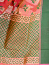Banarasee Handloom Cotton Silk Saree With Zari Buta & Satin Border-Peach