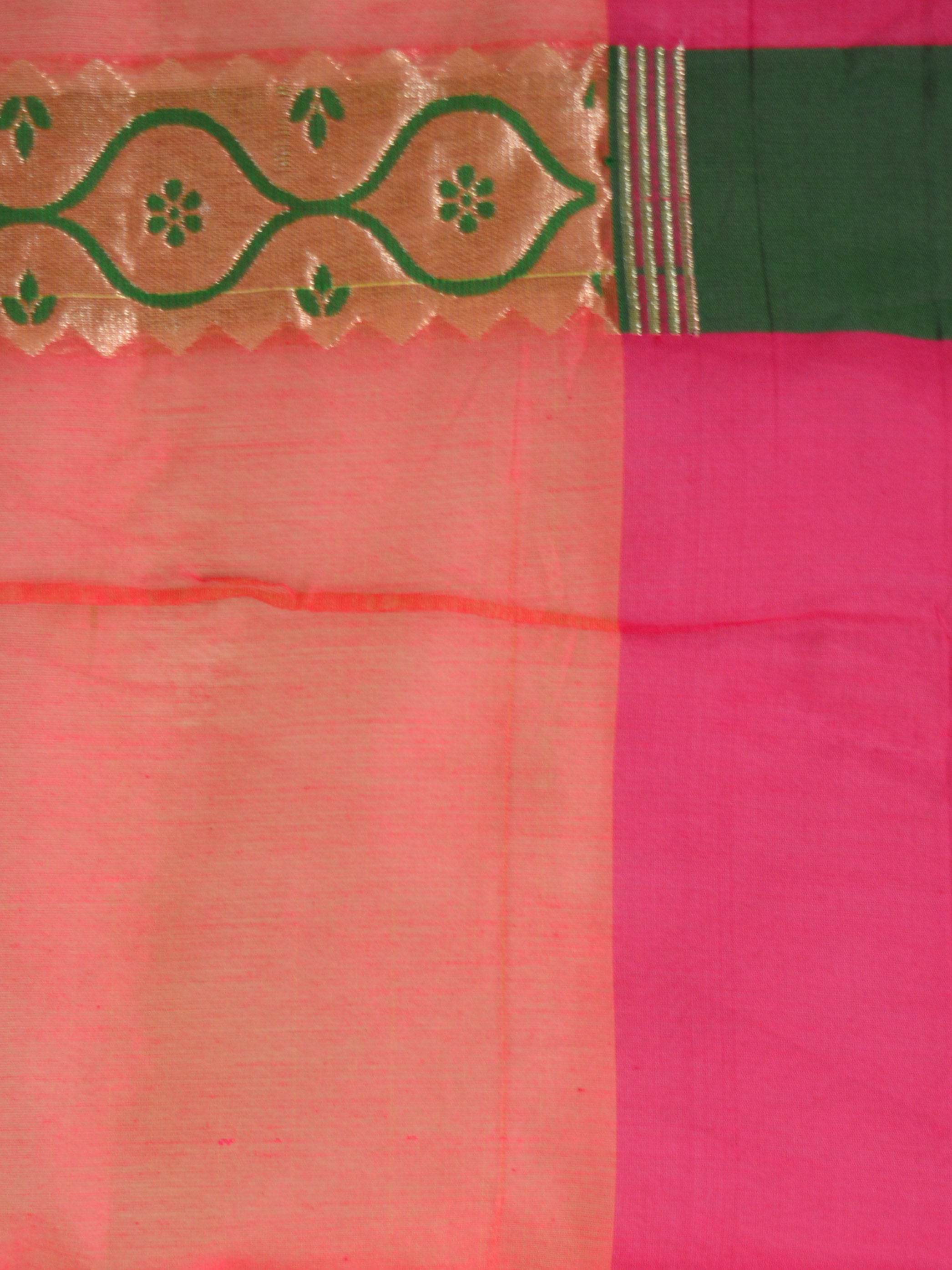 Banarasee Handloom Cotton Silk Saree With Zari Buta & Satin Border-Peach