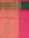 Banarasee Handloom Cotton Silk Saree With Zari Buta & Satin Border-Peach