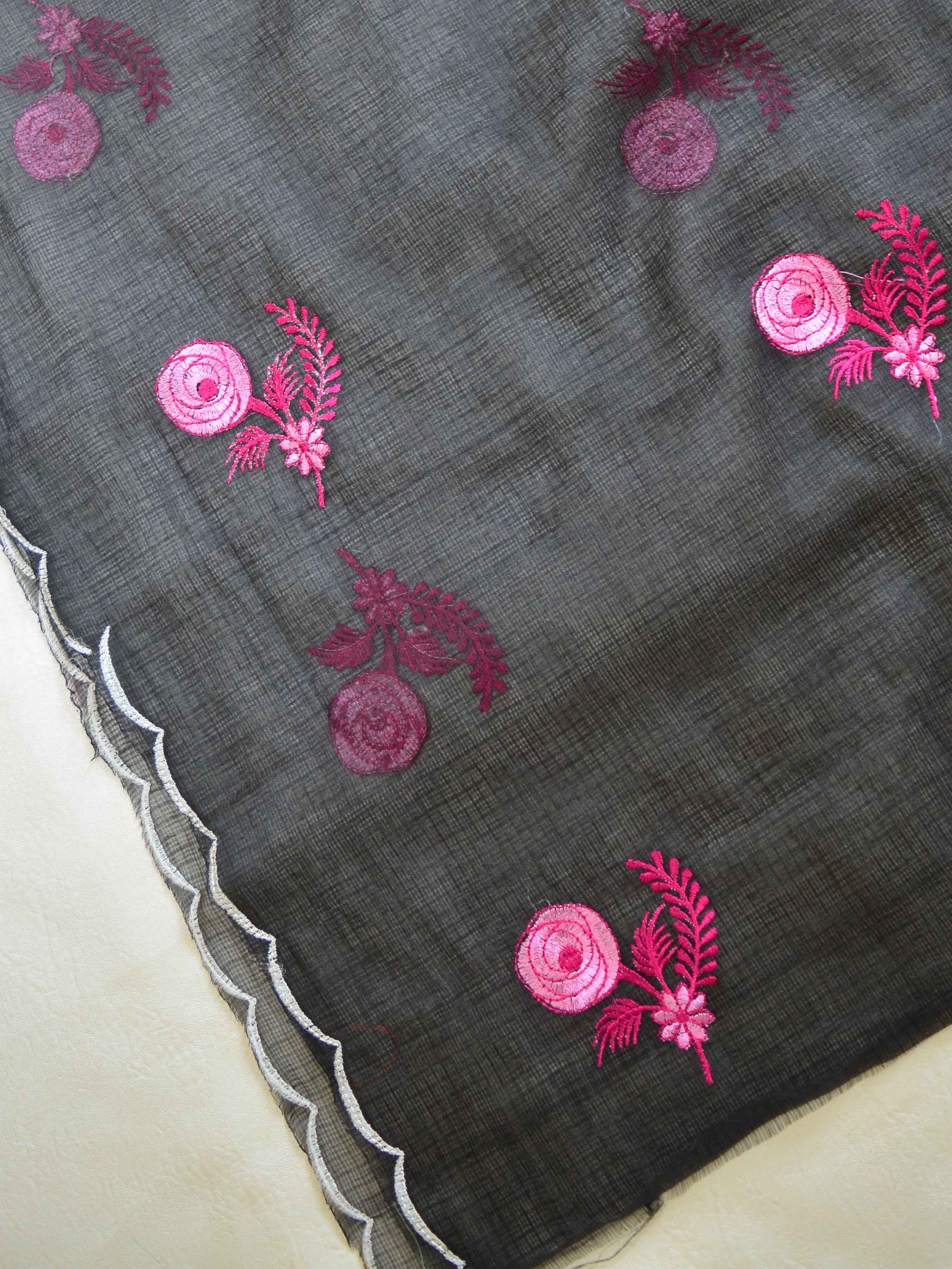 Banarase Kota Doria Heavy Hand-Embroidered Salwar Kameez Dupatta Set-Black