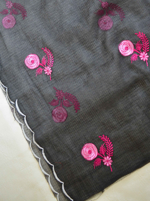 Banarase Kota Doria Heavy Hand-Embroidered Salwar Kameez Dupatta Set-Black