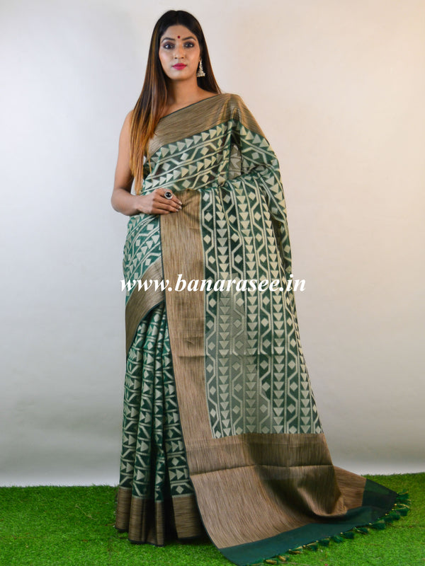 Banarasee Cotton Silk Ghichha Work Saree-Green