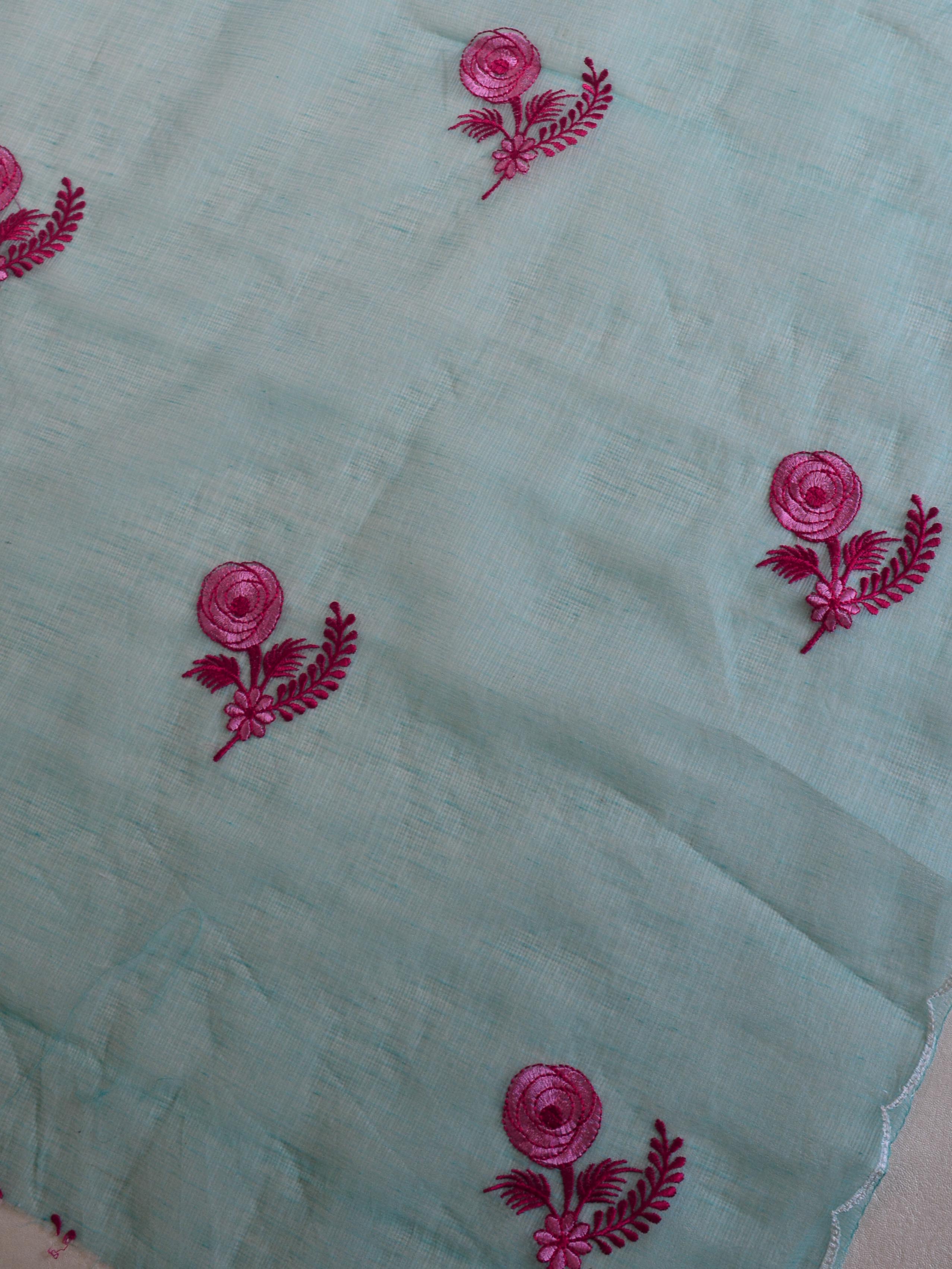 Banarase Kota Doria Heavy Hand-Embroidered Salwar Kameez Dupatta Set-Blue