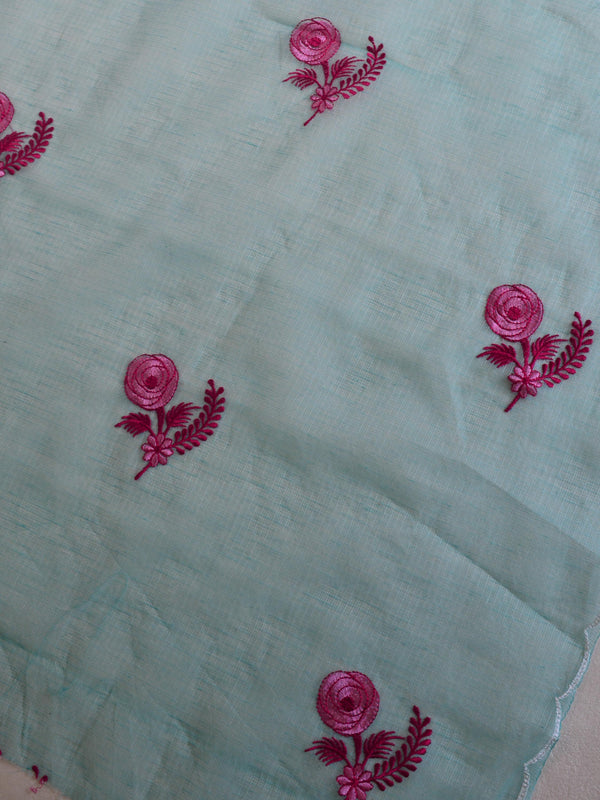 Banarase Kota Doria Heavy Hand-Embroidered Salwar Kameez Dupatta Set-Blue