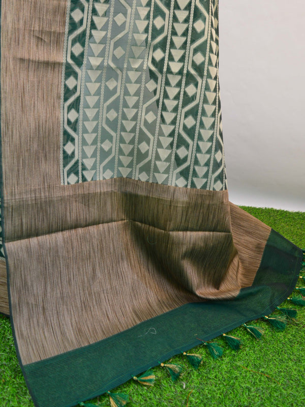 Banarasee Cotton Silk Ghichha Work Saree-Green