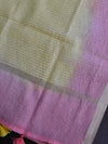 Banarasee Cotton Silk Resham Buti Salwar Kameez Fabric With Ombre Dyed Dupatta-Pink & Yellow
