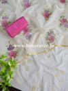 Banarasee Hand-Embroidery Chanderi Cotton Salwar Kameez Fabric With Hand-painted Dupatta-White