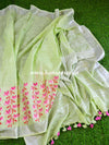 Bhagalpuri Handloom Pure Linen Saree With Embroidery Work-Pastel Green