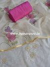 Banarasee Hand-Embroidery Chanderi Cotton Salwar Kameez Fabric With Hand-painted Dupatta-White