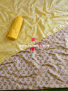 Banarasee Brocade Salwar Kameez Fabric With Cotton Silk Dupatta-Beige & Yellow