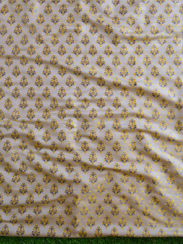 Banarasee Brocade Salwar Kameez Fabric With Cotton Silk Dupatta-Beige & Yellow