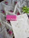 Banarasee Hand-Embroidery Chanderi Cotton Salwar Kameez Fabric With Hand-painted Dupatta-White