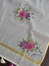 Banarasee Hand-Embroidery Chanderi Cotton Salwar Kameez Fabric With Hand-painted Dupatta-White