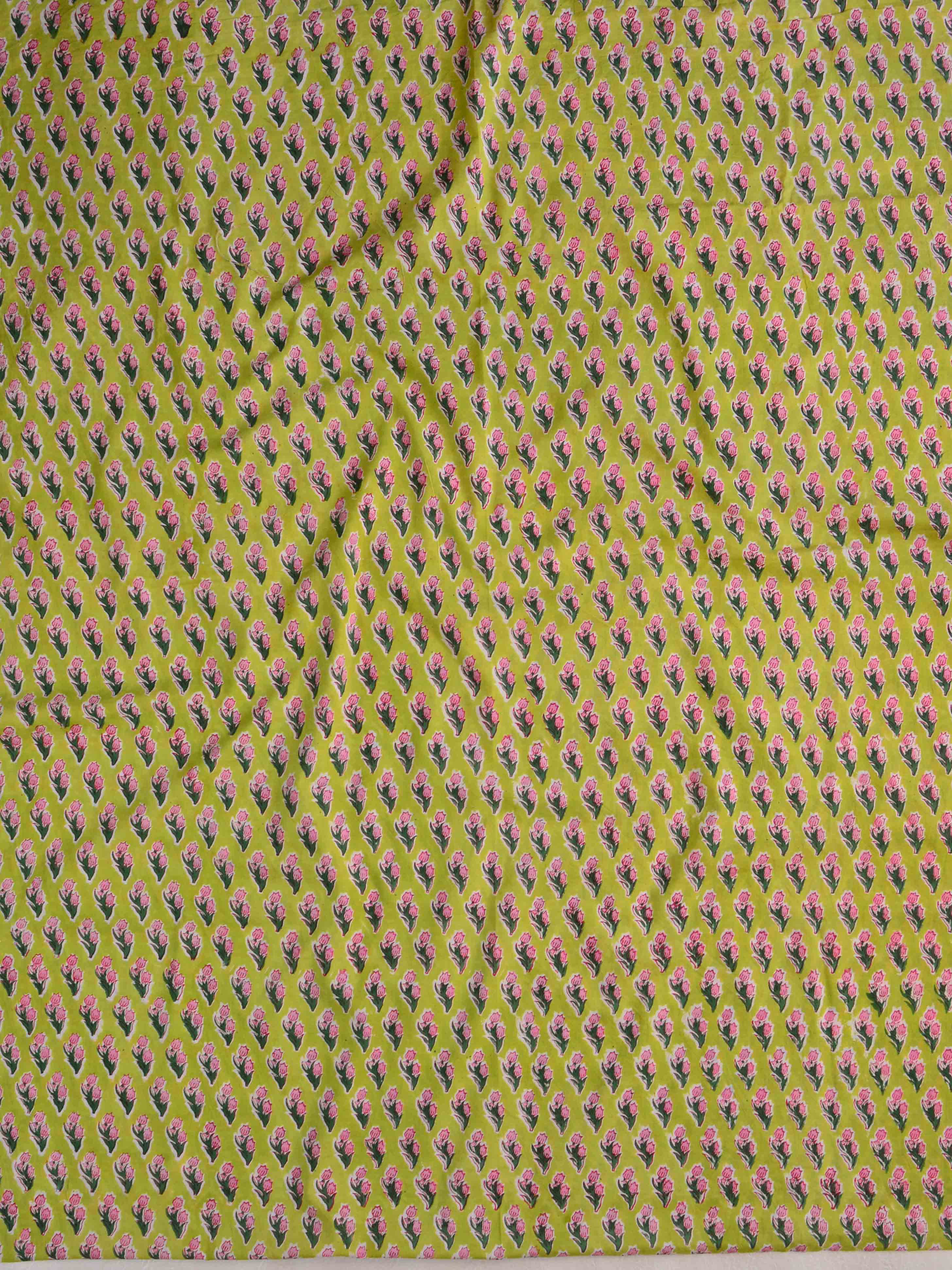 Handloom Mul Cotton Handblock Printed Suit Set-White & Green