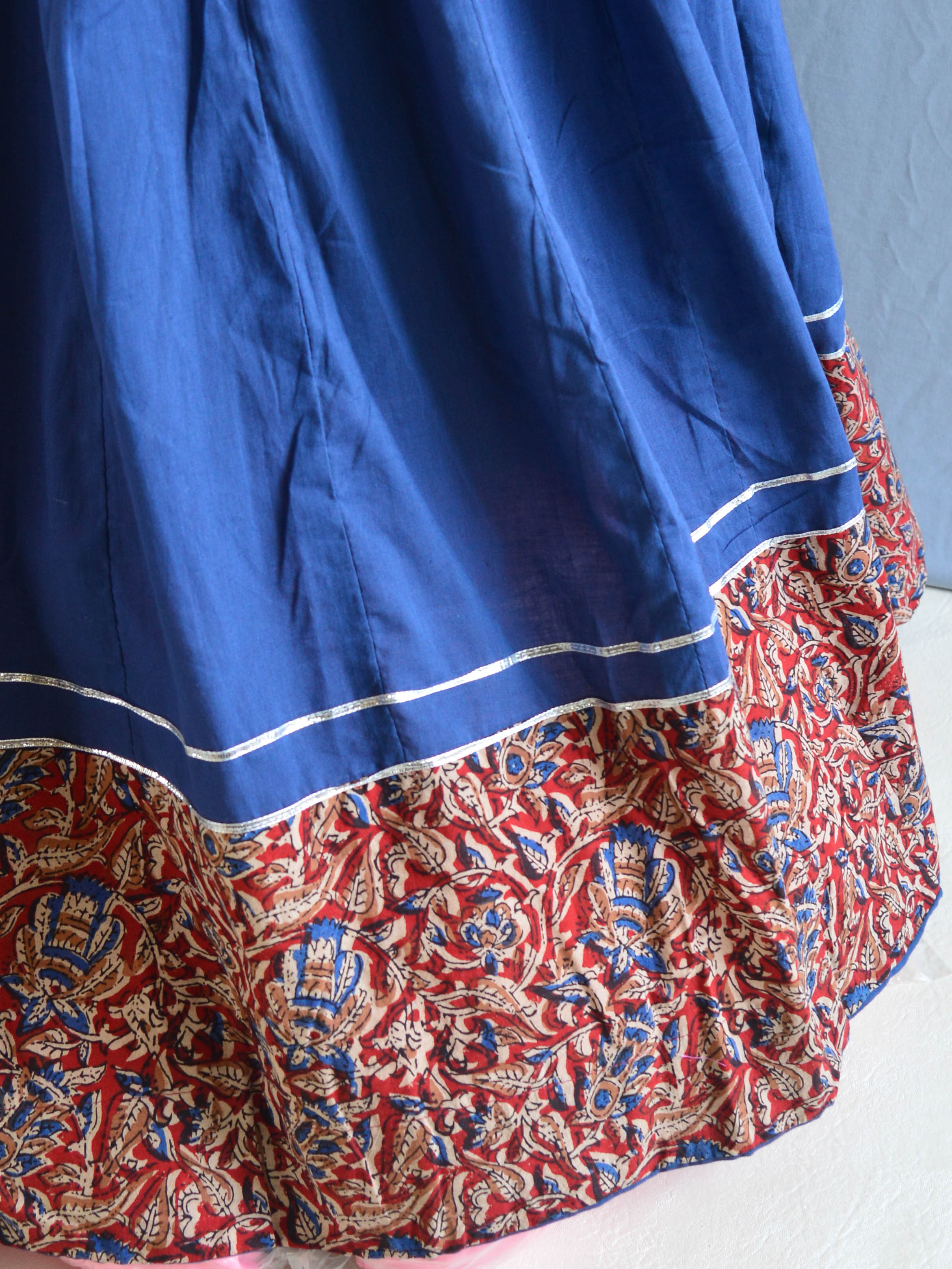 Pure Mul Cotton Lehenga Blouse & Dupatta Set-Blue