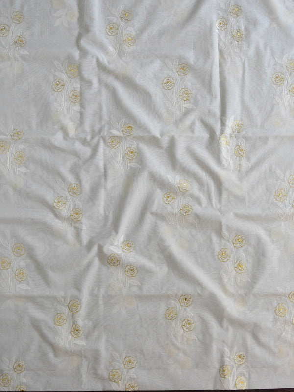 Banarasee Hand-Embroidery Chanderi Cotton Salwar Kameez Fabric With Hand-painted Dupatta-White