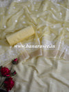 Banarasee Cotton Silk Stripes Salwar Kameez Fabric With Organza Embroidered Dupatta-Yellow