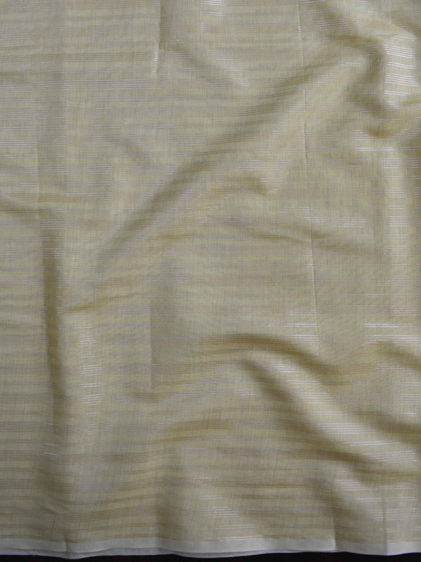 Banarasee Cotton Silk Stripes Salwar Kameez Fabric With Organza Embroidered Dupatta-Yellow