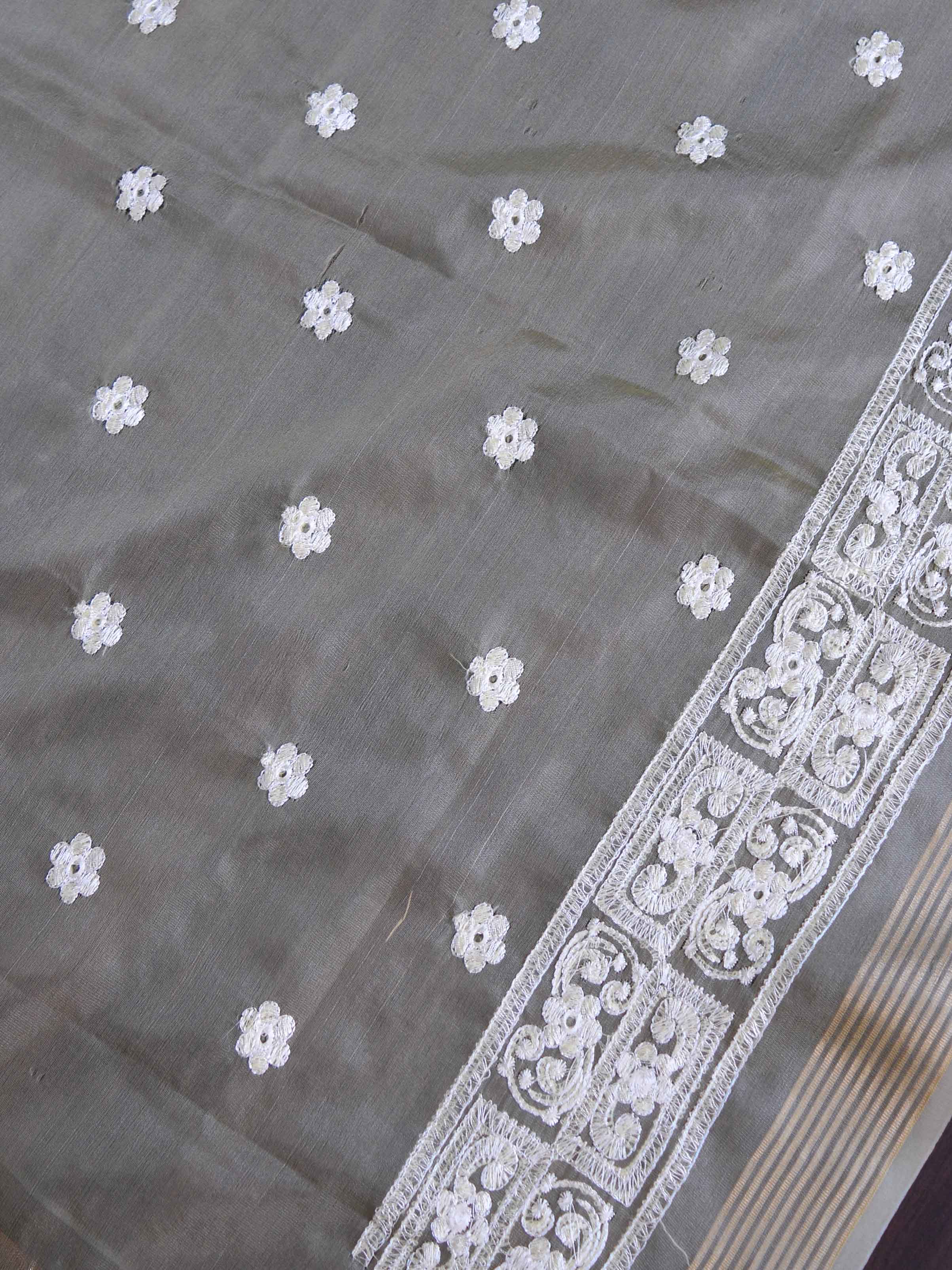 Banarasee Cotton Silk Stripes Salwar Kameez Fabric With Organza Embroidered Dupatta-Yellow