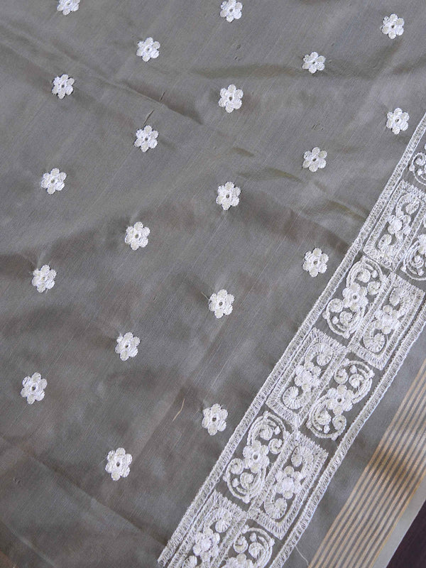 Banarasee Cotton Silk Stripes Salwar Kameez Fabric With Organza Embroidered Dupatta-Yellow