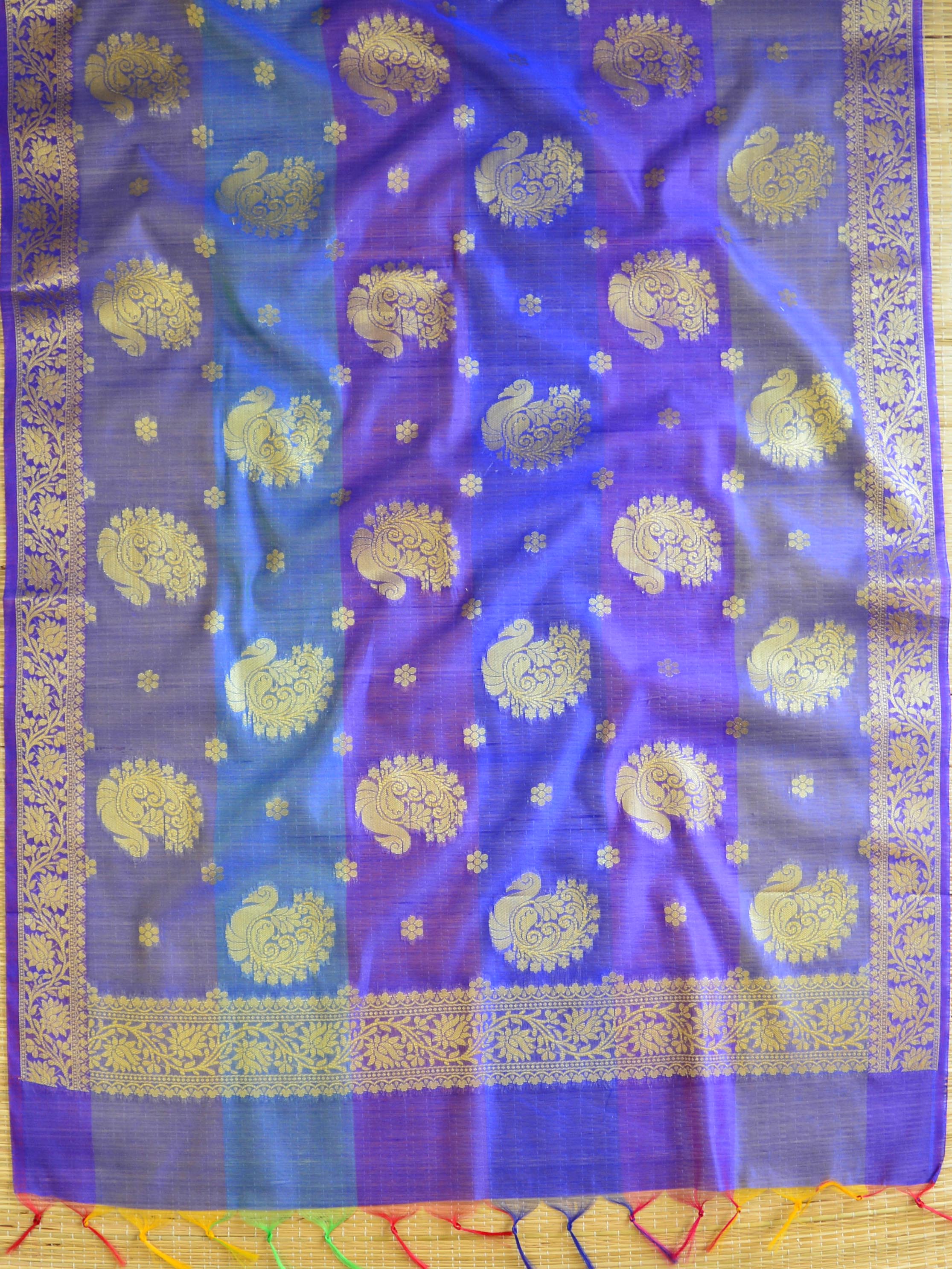 Banarasee Brocade Salwar Kameez Fabric With Cotton Silk Dupatta-Black & Blue