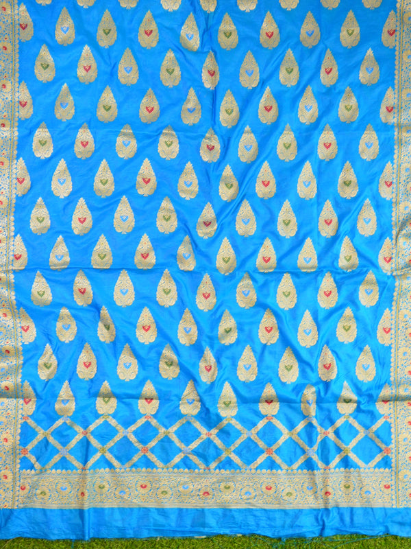 Banarasee Salwar Kameez Glossy Semi Silk Fabric-Blue