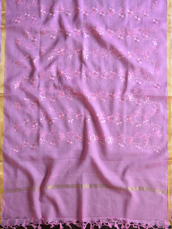 Banarasee Salwar Kameez Kota Checks Embroidered Motif Fabric With Dupatta-Pink