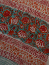 Handloom Mul Cotton Handblock Printed Suit Set-White & Green