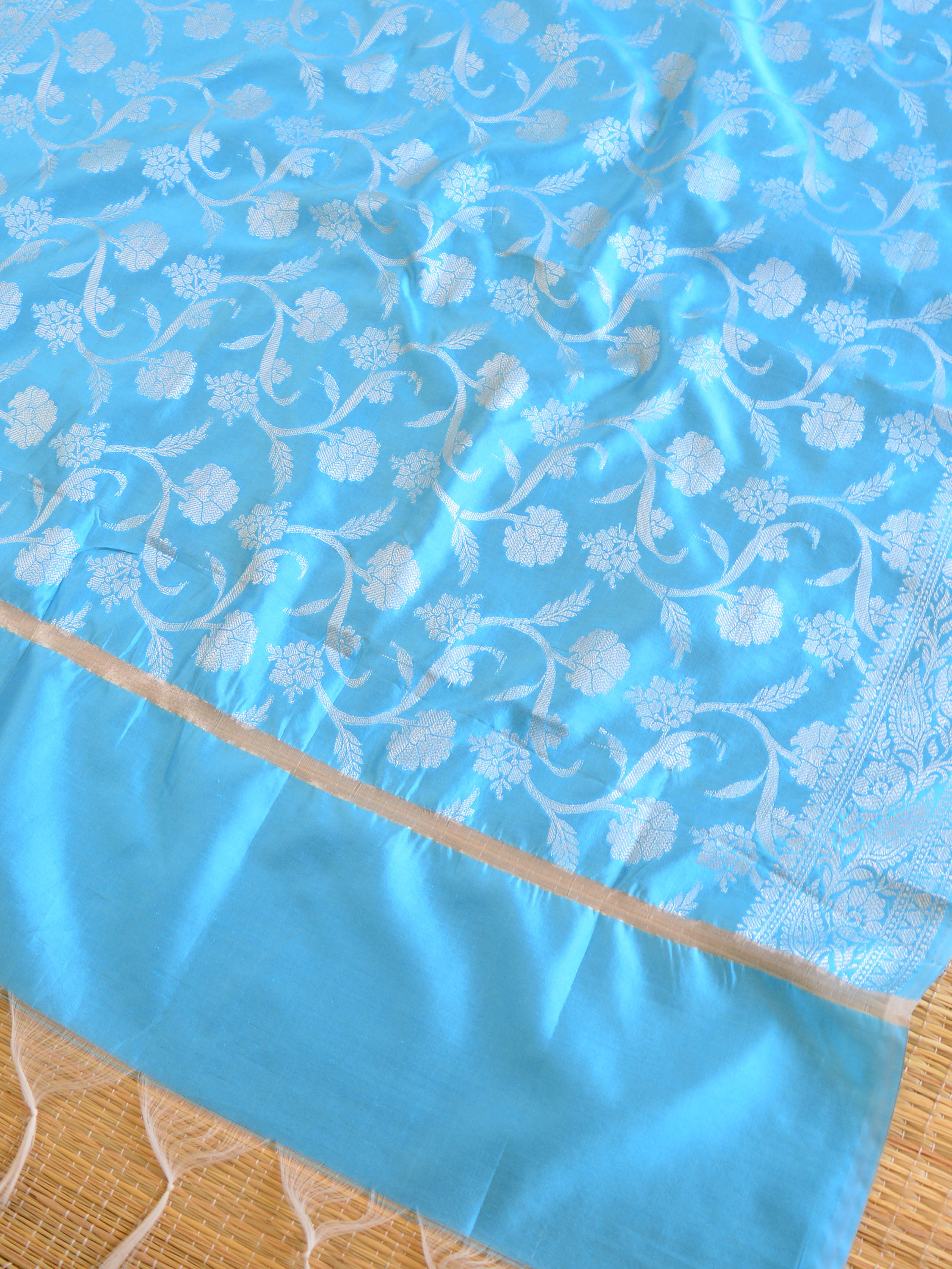 Banarasee Art Silk Dupatta Silver Zari Jaal Dupatta-Blue