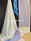 Handloom Mul Cotton Handblock Printed Suit Set-Sky Blue & White