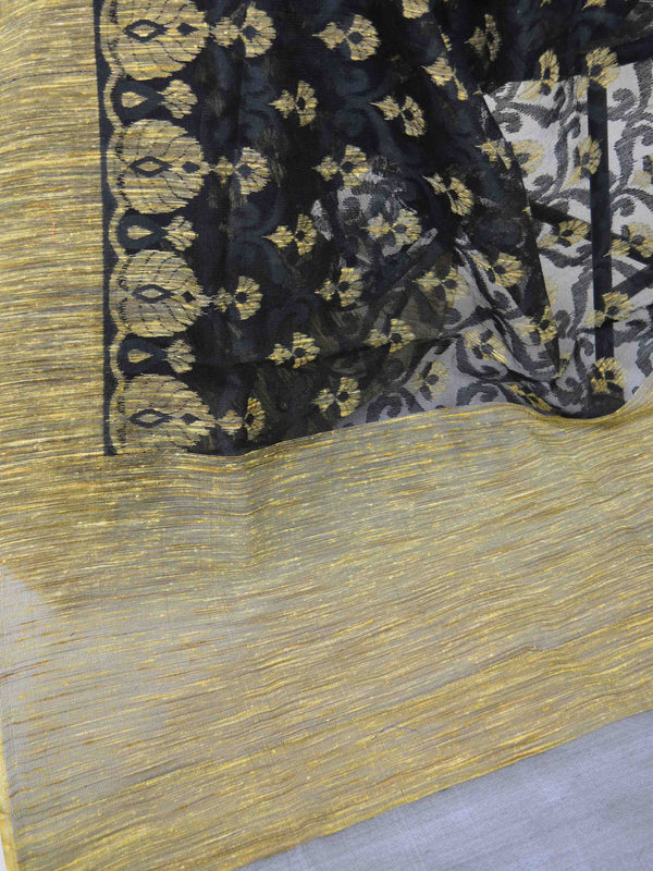 Banarasee Handloom Net Saree With Ghichha Work-Black