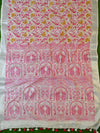 Bhagalpuri Handloom Pure Linen Block Printed Saree-White