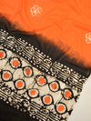Pure Handloom Mul Cotton Batik Suit Set-Orange & White