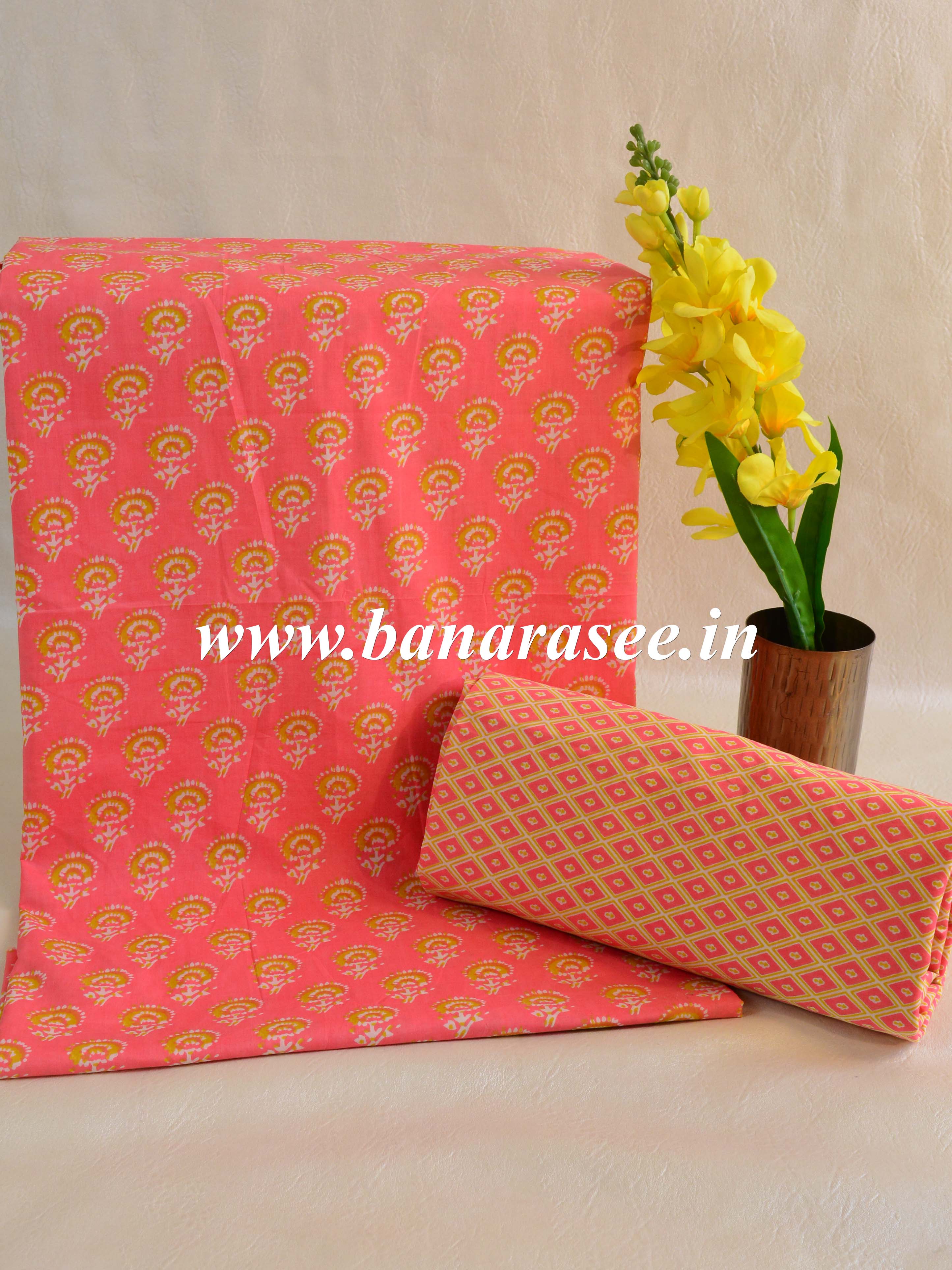 Handloom Mul Cotton Kameez & Bottom Set-Pink