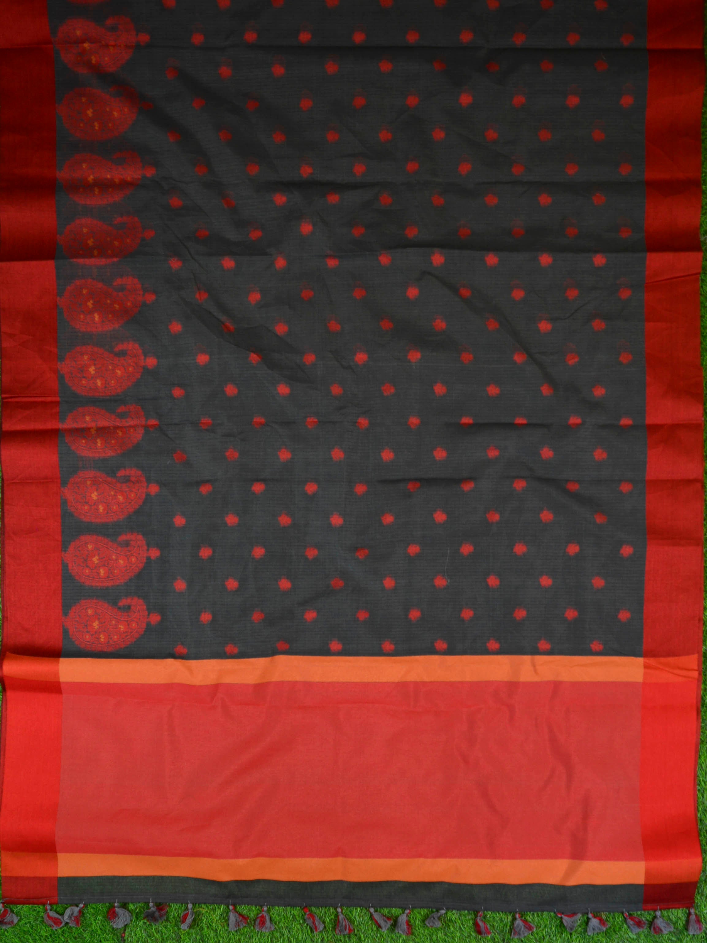 Banarasee Cotton Silk Saree Resham Buti Design & Border-Black