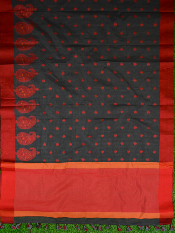 Banarasee Cotton Silk Saree Resham Buti Design & Border-Black
