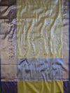 Banarasee Kora Muslin Saree With Tanchoi Design & Skirt Border-Gold & Violet