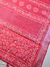 Bhagalpur Handloom Pure Linen Cotton Hand-Dyed Batik Pattern Saree & Ikkat Blouse-Red