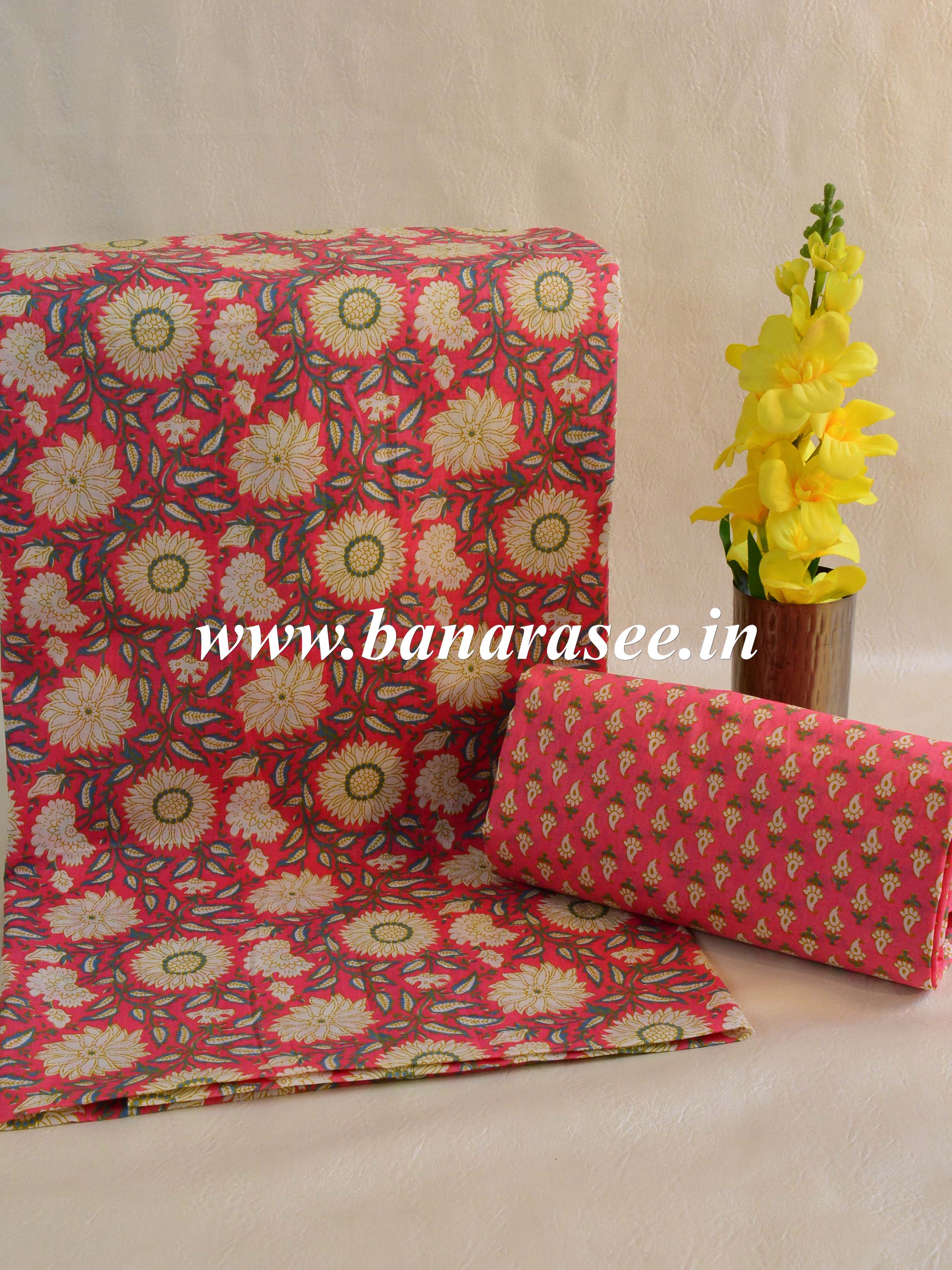 Handloom Mul Cotton Kameez & Bottom Set-Pink