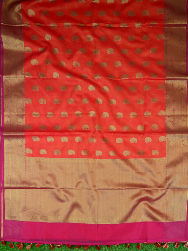 Banarasee Organza Mix Saree With Tanchoi Design Zari Border-Red