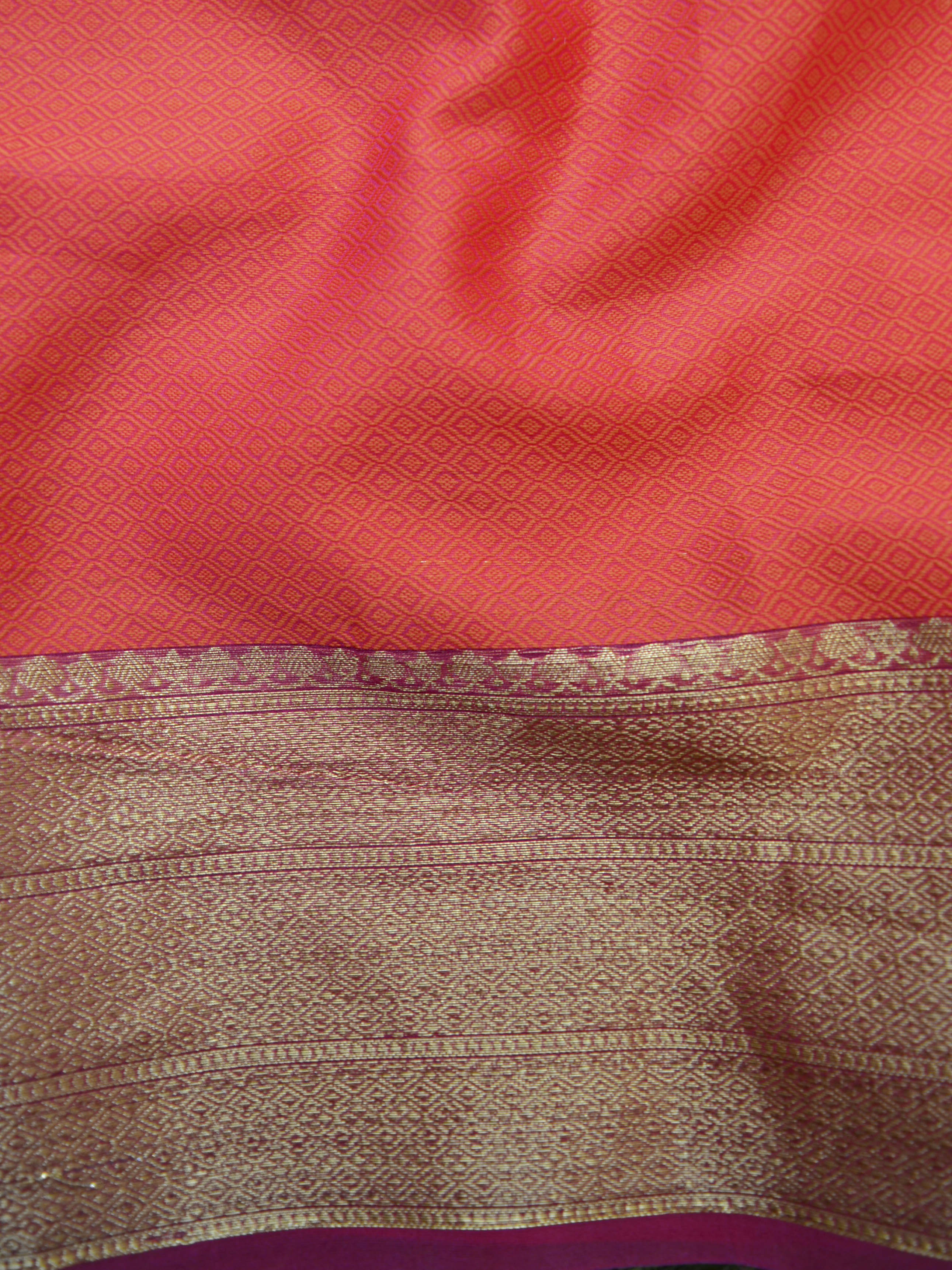 Banarasee Organza Mix Saree With Tanchoi Design Zari Border-Red