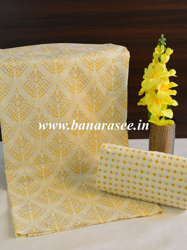Handloom Mul Cotton Kameez & Bottom Set-Yellow