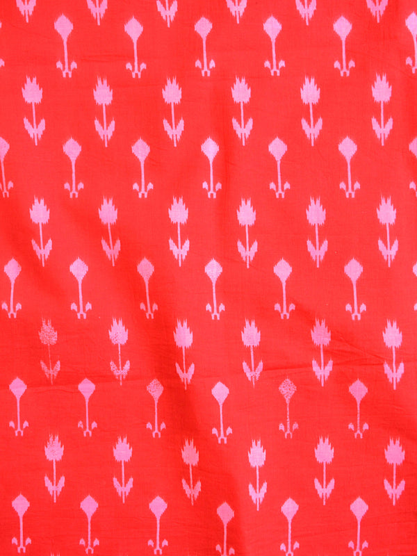 Pure Handloom Mul Cotton Ikkat Print Suit Set-Red & Black