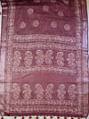 Bhagalpur Handloom Pure Linen Cotton Hand-Dyed Batik Pattern Saree & Ikkat Blouse-Maroon