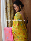 Banarasee Handwoven Semi-Chiffon Saree With Resham Jaal Design & Dual Color-Yellow & Pink